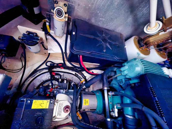 Syrenka Yacht Photos Pics Engine compartment of 2008 Regal Commodore 4060 with visible components and wiring.