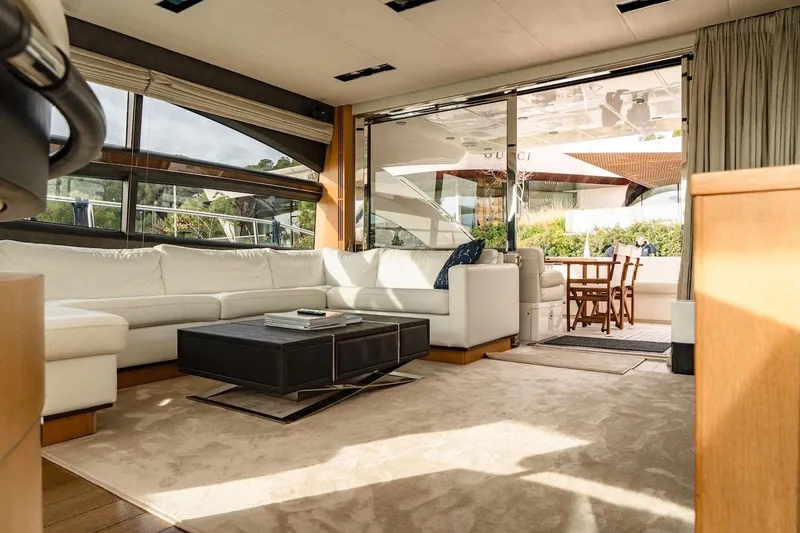  Yacht Photos Pics Luxurious interior of 2012 Princess V72 yacht with elegant seating and modern decor.