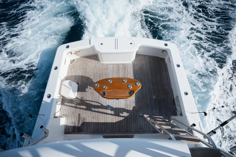 Reelin N Dealin Yacht Photos Pics 2018 Viking 37 Billfish yacht deck with ocean waves in motion.