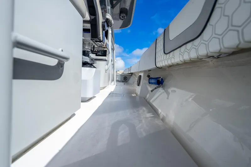 Four Reels Yacht Photos Pics 2021 Contender 44 CB boat interior with sleek design and modern features.