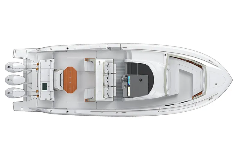  Yacht Photos Pics Manufacturer Provided Image: Top view of 2025 Tiara Yachts 38 LS luxury boat layout with triple engines.