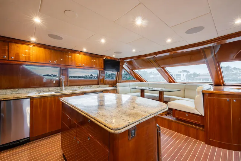 Ocean 1 Yacht Photos Pics Luxurious 2008 Hargrave Sky Lounge interior with elegant wood finishes and spacious seating.