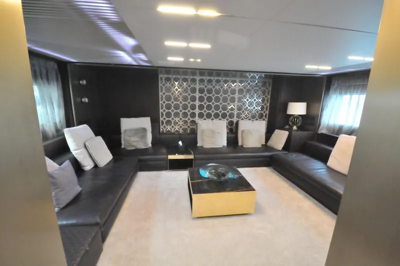  Yacht Photos Pics Luxurious interior of 2017 Ferretti Yachts 850 with modern seating and elegant decor.