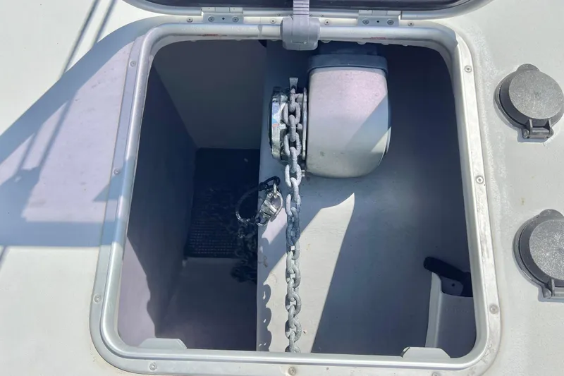 Ke'ala Yacht Photos Pics Open hatch with chain and equipment inside Balance 482, 2021 model.