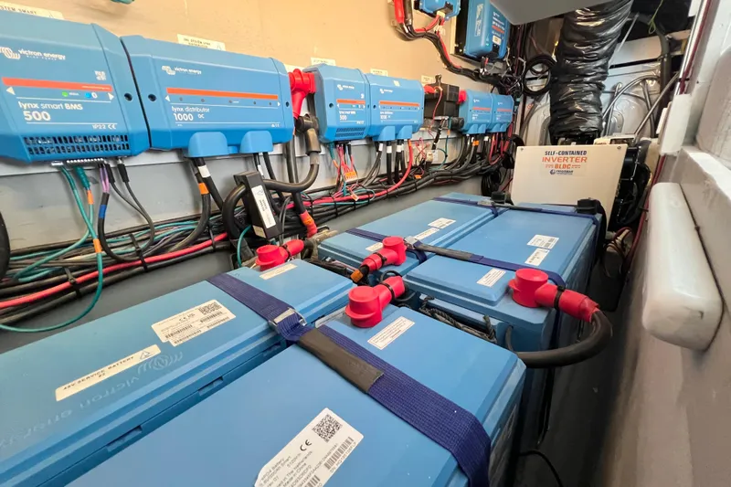 Ke'ala Yacht Photos Pics Electrical system setup with Balance 482 model, featuring batteries and inverters, 2021.