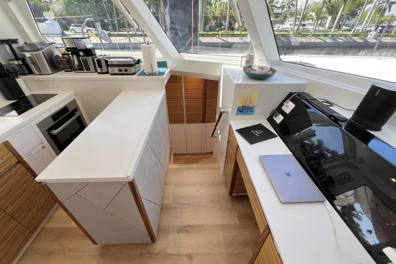 Ke'ala Yacht Photos Pics Modern kitchen interior on Balance 482 yacht, featuring sleek appliances and ample counter space, 2021 model.