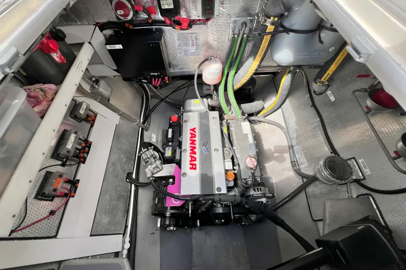 Ke'ala Yacht Photos Pics Engine room of a 2021 Balance 482 with Yanmar engine and electrical components.