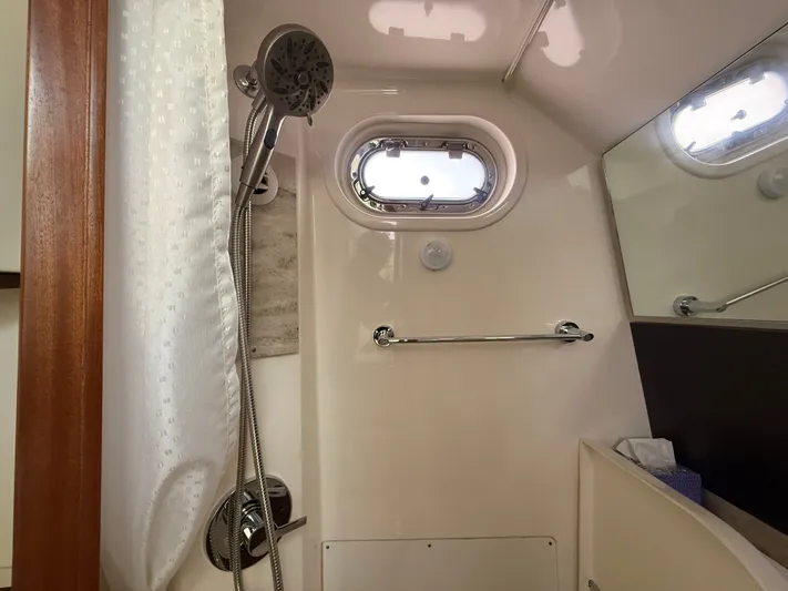 "ahhh Nice" Yacht Photos Pics Interior view of shower on a 2018 Pursuit S 368 Sport boat.