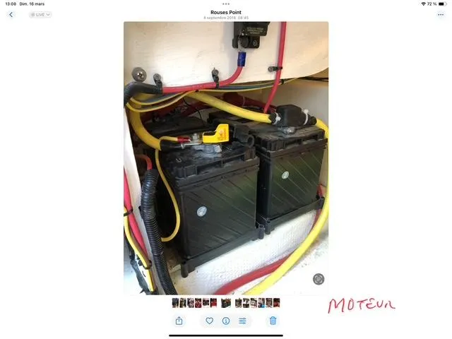 Mano 1 Yacht Photos Pics Battery compartment of 2011 Mainship 395 Trawler with wiring and connections.