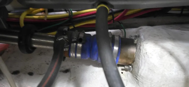 Mano 1 Yacht Photos Pics Engine compartment wiring and hoses in a 2011 Mainship 395 Trawler.