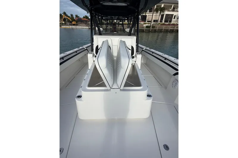  Yacht Photos Pics 2020 SeaHunter 41 CTS boat interior with open storage compartments.