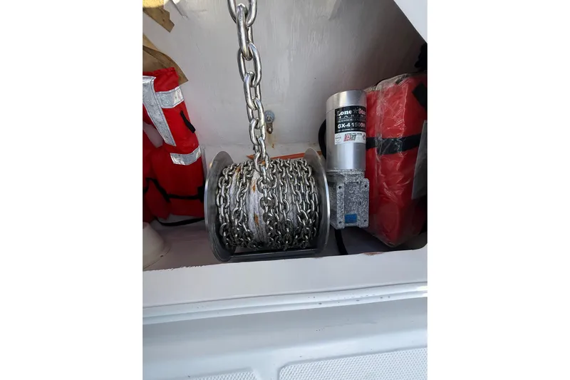  Yacht Photos Pics Anchor chain and winch system on a 2020 SeaHunter 41 CTS boat.