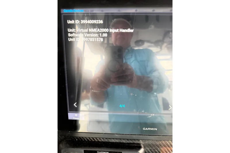  Yacht Photos Pics Garmin device screen on 2020 SeaHunter 41 CTS boat displaying unit information.