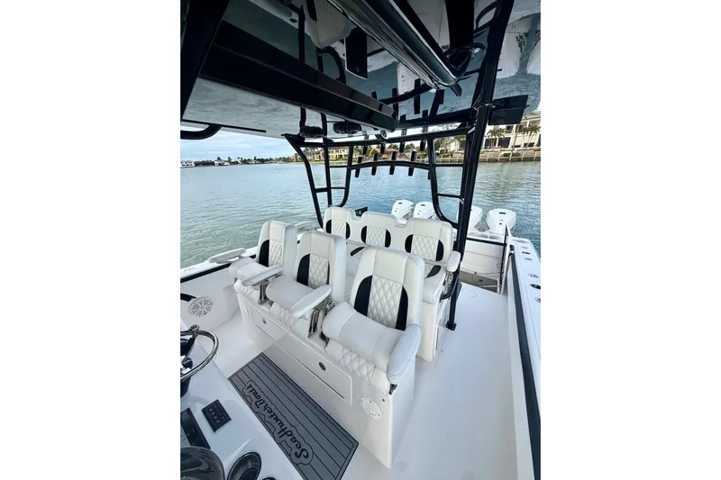  Yacht Photos Pics 2020 SeaHunter 41 CTS boat interior with luxurious seating and sleek design on the water.