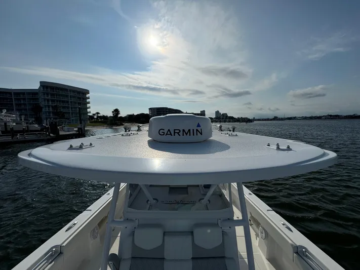  Yacht Photos Pics 2022 Invincible 35 Catamaran with Garmin radar on open water.