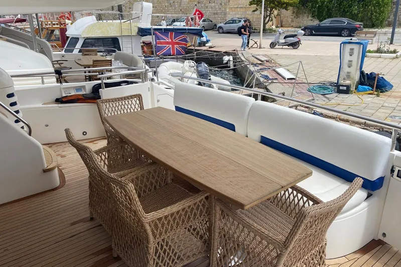 75 Princess 2008 Yacht Photos Pics Luxurious 2008 Princess 75 Motor Yacht deck with elegant outdoor dining area.