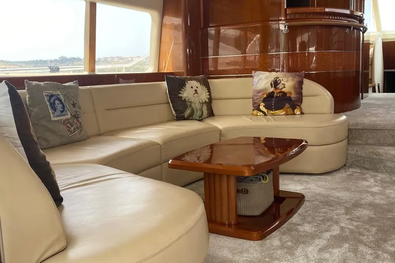 75 Princess 2008 Yacht Photos Pics Luxurious interior of 2008 Princess 75 Motor Yacht with elegant seating and decorative pillows.