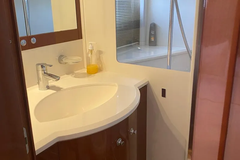 75 Princess 2008 Yacht Photos Pics Luxurious bathroom on 2008 Princess 75 Motor Yacht with modern sink and shower.