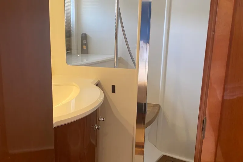 75 Princess 2008 Yacht Photos Pics Luxurious bathroom interior of 2008 Princess 75 Motor Yacht with modern fixtures.