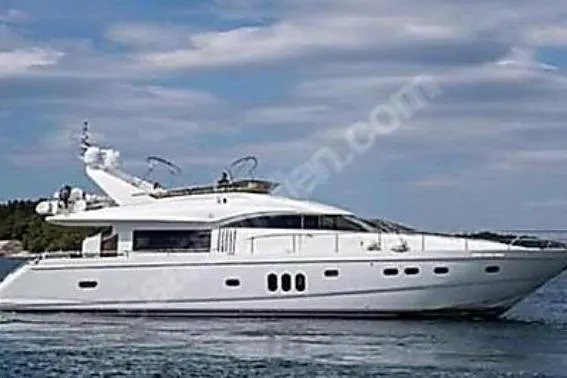 75 Princess 2008 Yacht Photos Pics 2008 Princess 75 Motor Yacht cruising on calm waters under a partly cloudy sky.