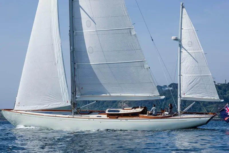 Lady Gwenhyfar Yacht Photos Pics 2018 Spirit Yachts C63 sailing on calm waters with full sails.