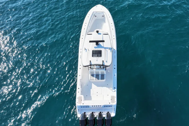  Yacht Photos Pics Aerial view of 2026 Blackwater 41 Sportfish boat on blue ocean water.
