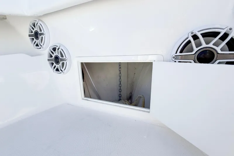  Yacht Photos Pics 2026 Blackwater 41 Sportfish boat interior with speakers and storage compartment.