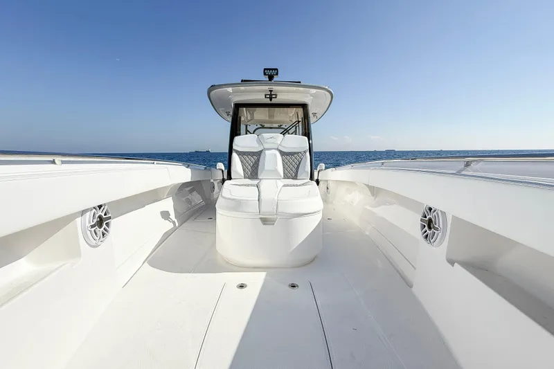  Yacht Photos Pics 2026 Blackwater 41 Sportfish boat on open sea, showcasing sleek design and spacious deck.