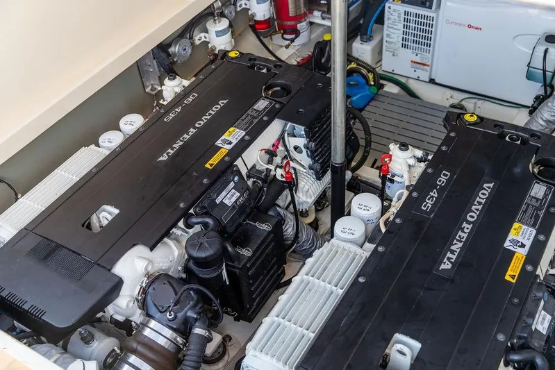 Pisces Yacht Photos Pics Engine room of 2017 Hinckley Picnic Boat MKIII with Volvo Penta engines.