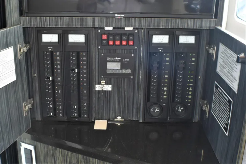  Yacht Photos Pics Electrical control panel of a 2019 Silverton 41 Sport Bridge yacht.