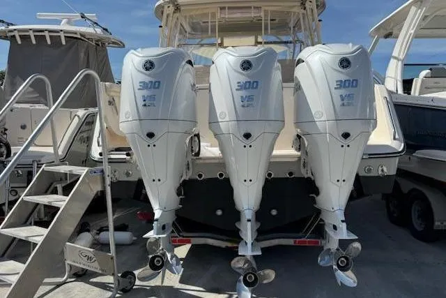 35-514 Brokerage Tyler Yacht Photos Pics 2023 Grady-White Freedom 335 boat with triple Yamaha 300 V6 outboard engines.