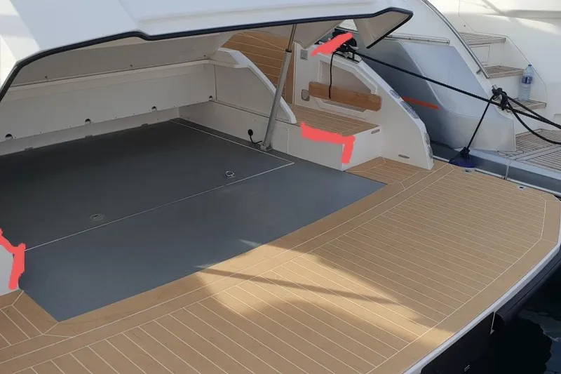 Cigale 8 Yacht Photos Pics 2023 Rio Yachts Daytona 50 deck with open storage compartment.