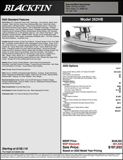  Yacht Photos Pics Blackfin 262 HB 2026 model boat features, options, and pricing details.