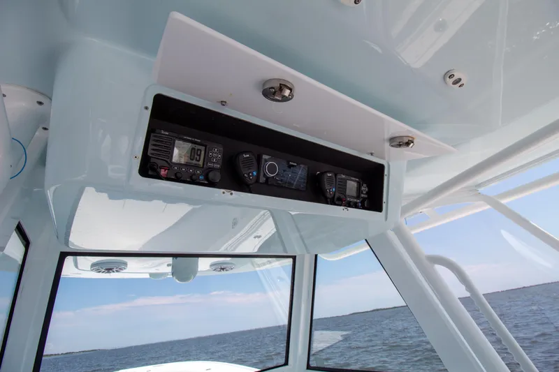 Reel Development Yacht Photos Pics 2022 Onslow Bay 41 TE boat interior with navigation equipment.