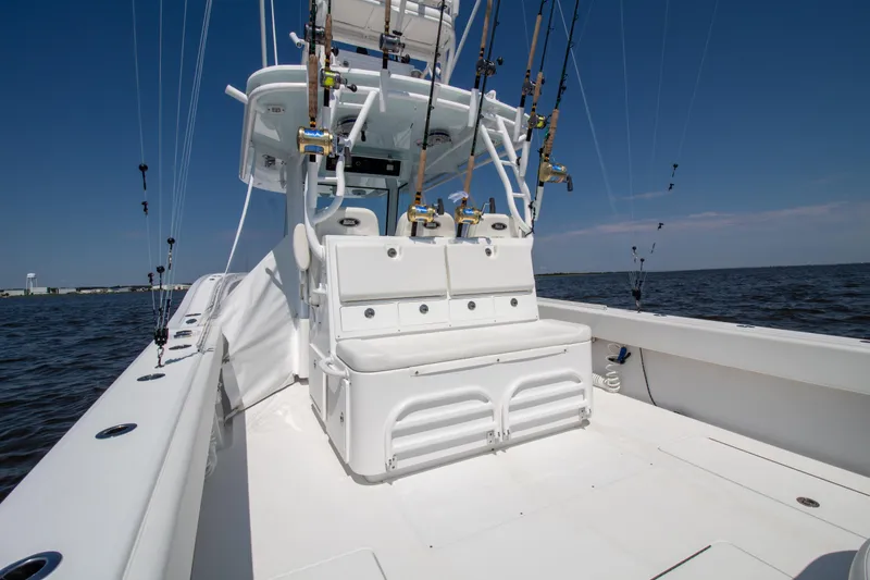 Reel Development Yacht Photos Pics 2022 Onslow Bay 41 TE fishing boat with rod holders on open water.