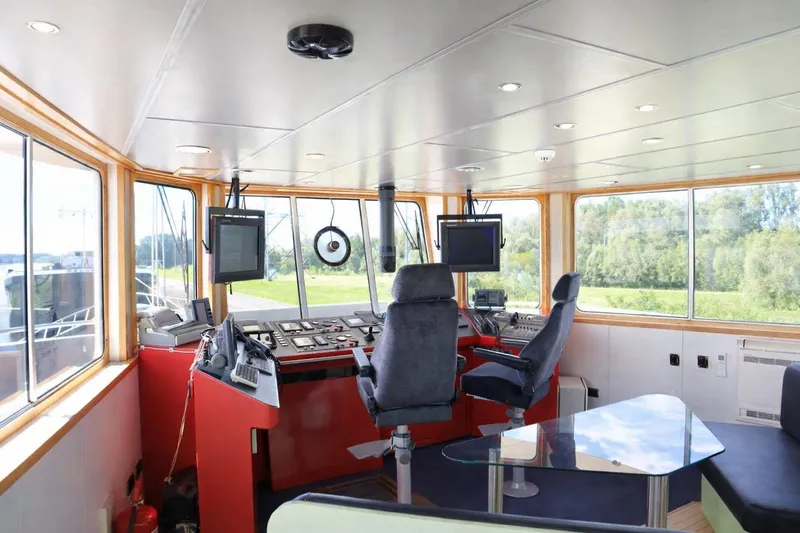  Yacht Photos Pics Interior of 2008 De Donge Long Range 48M yacht bridge with modern navigation equipment.