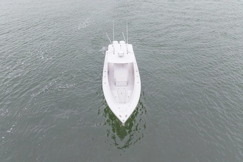  Yacht Photos Pics Aerial view of 2008 Jupiter 31 FS boat on open water.