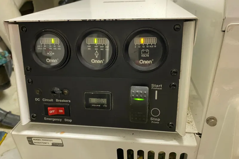 Nomad Yacht Photos Pics Control panel of a 2003 Northern Marine 57 Raised Pilothouse boat.