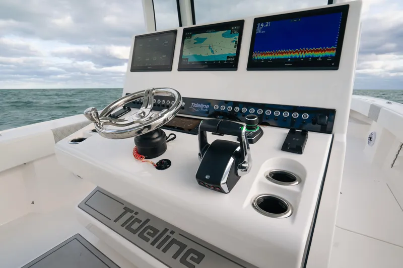  Yacht Photos Pics 2024 Tideline 365 boat dashboard with advanced navigation and control systems.