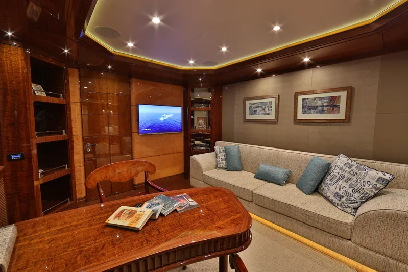 Elada Yacht Photos Pics Luxurious interior of 2014 Bilgin 147 yacht with elegant seating and modern decor.