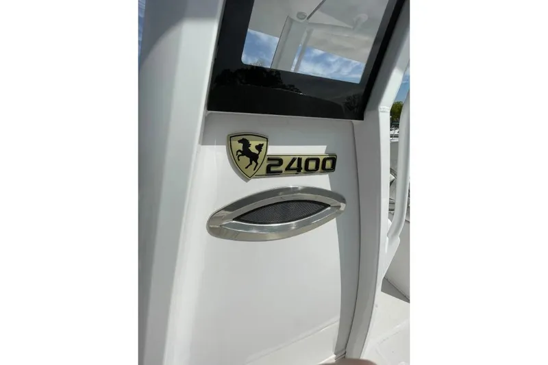 Century 2400cc Yacht Photos Pics 2022 Century 2400 Center Console boat with logo and window detail.