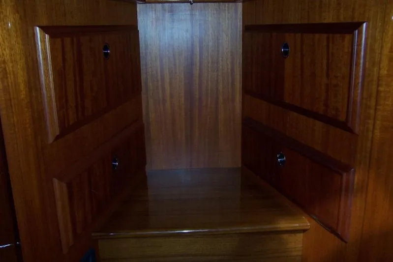 Skylark Yacht Photos Pics Wooden interior cabinetry of a 2005 Lyman-Morse Monhegan yacht.