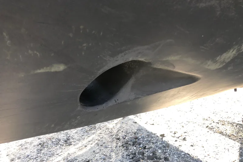 Skylark Yacht Photos Pics Hull detail of 2005 Lyman-Morse Monhegan boat, showing a recessed area.