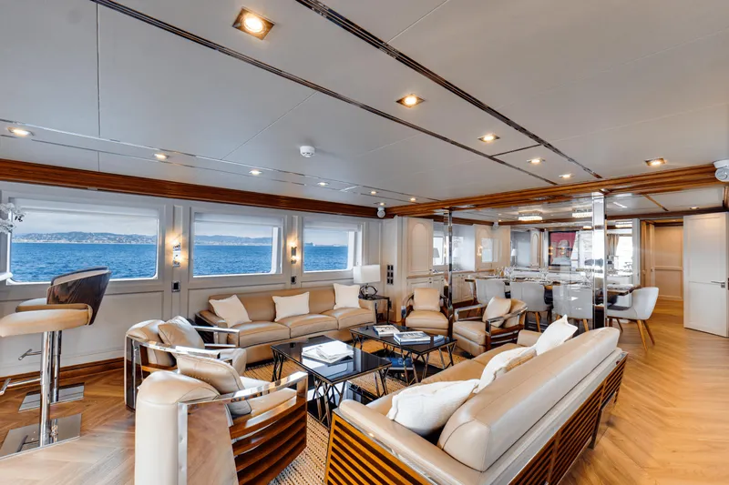 Eva Yacht Photos Pics Luxurious interior of 1992 Cheoy Lee Custom yacht with ocean view.