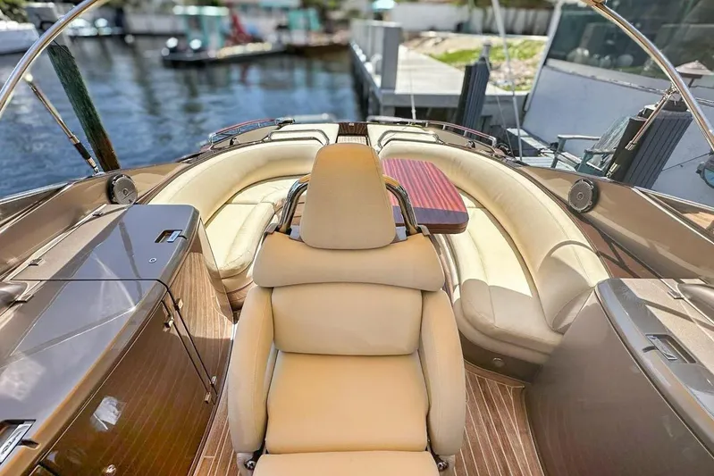  Yacht Photos Pics Luxurious 2005 Riva RivaRama 44 yacht interior with elegant seating and wooden accents.
