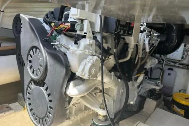  Yacht Photos Pics Engine compartment of a 2005 Riva RivaRama 44 boat, showcasing mechanical components.