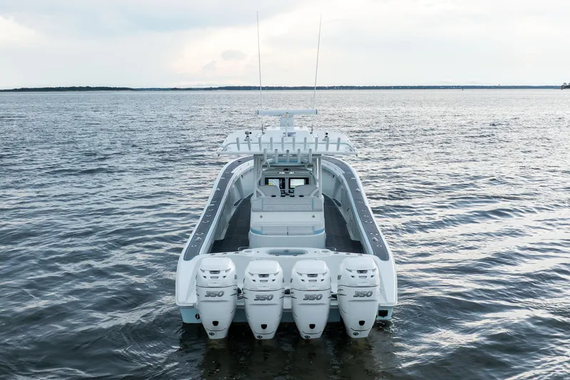  Yacht Photos Pics 2018 Yellowfin 39 Offshore boat with four powerful engines on open water.