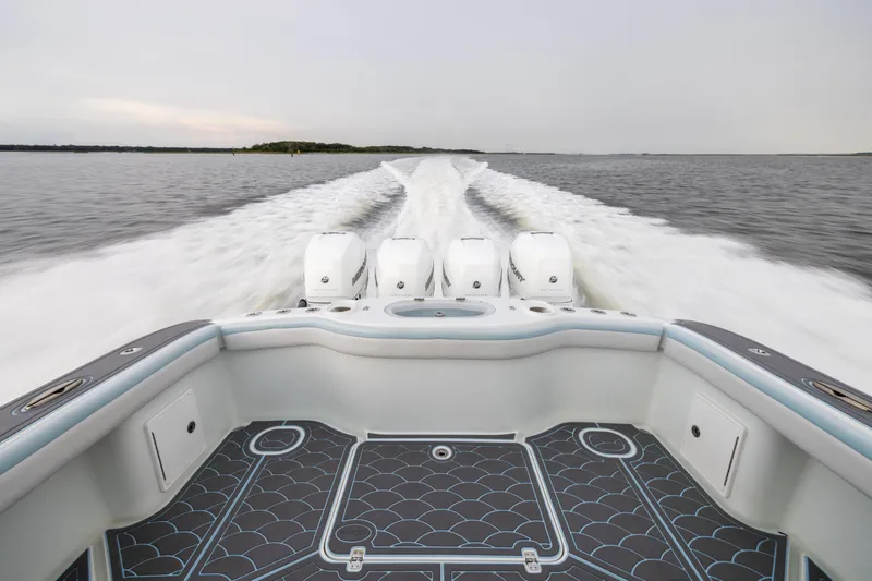  Yacht Photos Pics 2018 Yellowfin 39 Offshore boat cruising with powerful engines on open water.