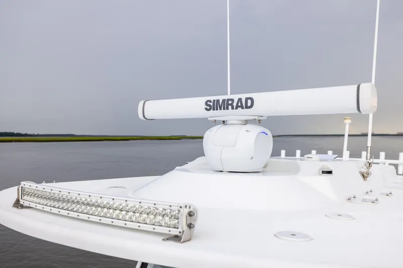  Yacht Photos Pics 2018 Yellowfin 39 Offshore boat with Simrad radar system on calm water.