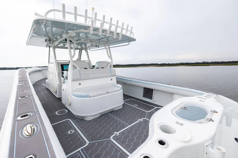  Yacht Photos Pics 2018 Yellowfin 39 Offshore boat interior with sleek design on calm water.